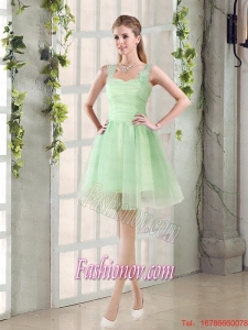 Ruching Organza A Line Straps Bridesmaid Dress with Lace Up