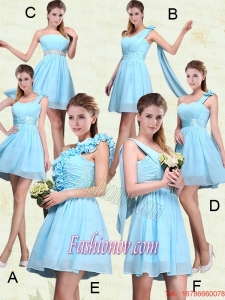 2015 Ruching Chiffon Aqua Blue Bridesmaid Dresses with Mini Length