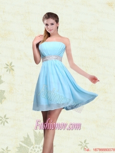 Strapless A Line Ruching Sequins Chiffon Bridesmaid Dresses