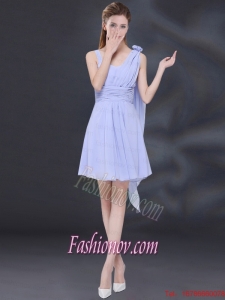 Chiffon Ruching 2015 Lavender Bridesmaid Dress with One Shoulder