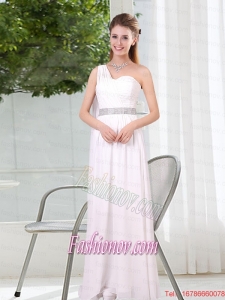 One Shoulder Empire Ruching Sequins White Bridesmaid Dresses