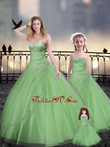 Ball Gown Macthing Sister Dresses in Spring Green with Beading and Appliques