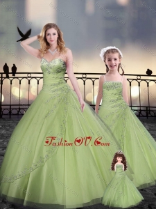 Yellow Green Macthing Sister Dresses in Tulle with Beading and Appliques