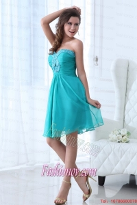 Aqua Blue Sweetheart Beaded Prom Dress with Knee-length