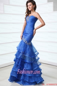 Sexy Blue Mermaid Sweetheart Floor-length Organza 2015 Spring Prom Dress with Beading