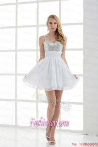 A-line Straps White Sleeveless Beading and Ruching Prom Dress