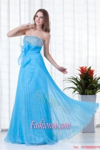 Elegant Empire Strapless Beading Chiffon Aqua Blue Floor-length 2015 Prom Dress
