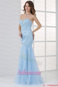 Mermaid Sweetheart Floor-length Light Blue Prom Dress with Beading