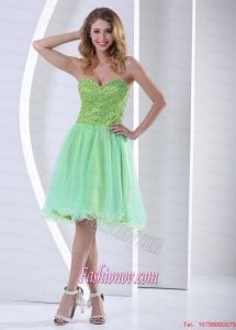 Beaded Decorate Bust Yellow Green Sweetheart Knee-length Cocktail Dress With Organza In 2015