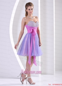 Beaded Decorate Sweetheart Lavender and Lilac Prom Homecoming Dress With Sash Knee-length