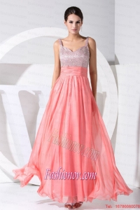 Beading Decorate Bodice Straps Ankle-length Straps 2015 Prom Dress Watermelon Red