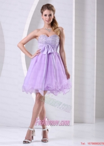 Lilac Sweetheart Beaded Chiffon Sash Short Dress For Prom Cocktail Knee-length Organza