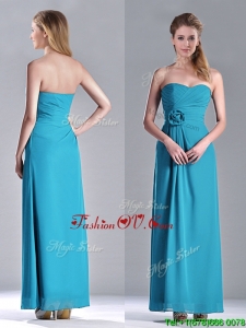Hot Sale Ankle Length Hand Crafted Flower Dama Dresses for Quinceanera in Teal