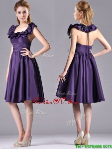 Elegant Halter Top Backless Short Bridesmaid Dress in Dark Purple