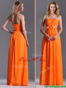 Empire Strapless Ruching Chiffon Long Bridesmaid Dress in Orange