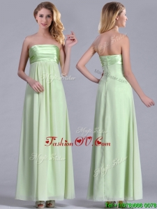 Latest Strapless Yellow Green Chiffon Bridesmaid Dress in Ankle Length