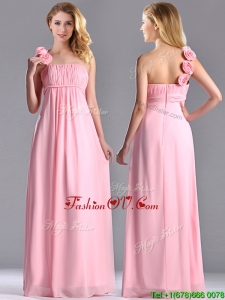 New Style Baby Pink Dama Dresses for Quinceanera with Handcrafted Flowers Decorated One Shoulder