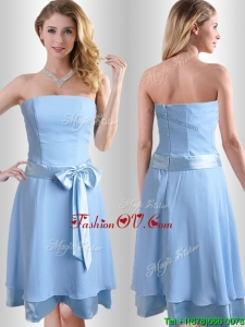 New Style Bowknot Chiffon Short Bridesmaid Dress in Light Blue