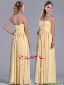 New Style Yellow Empire Long Bridesmaid Dress with Beaded Bodice