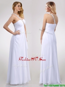 Sexy Empire Chiffon Beaded Side Zipper White Dama Dresses for Quinceanera with One Shoulder
