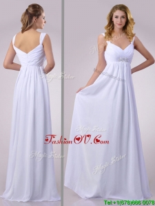 Hot Sale Empire Beaded White Chiffon Popular Dress with Straps