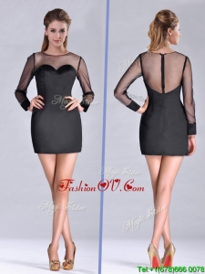 Cheap See Through Column Bateau Black Mother Dress with Long Sleeves