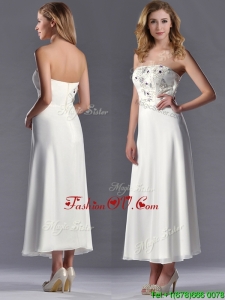 Elegant Applique with Beading White Mother Groom Dress in Tea Length