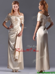 Column Off the Shoulder Ruching Mother Dress in Champagne
