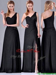 Gorgeous One Shoulder Black Mother Dress with Ruching and High Slit