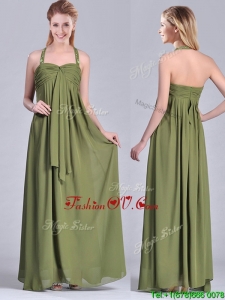 Top Selling Beaded Decorated Halter Top Mother Dress in Olive Green