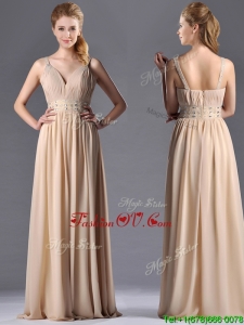 Top Selling Champagne Empire Straps Beaded Chiffon Mother Dress for Graduation