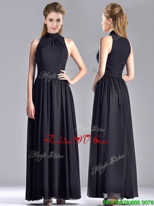 Top Selling Empire Ankle Length Chiffon Black Mother Dress with High Neck