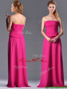 Top Selling Hot Pink Strapless Long Mother Dress with Zipper Up