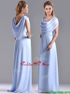 Top Selling Spaghetti Straps Light Blue Long Mother Dress in Chiffon