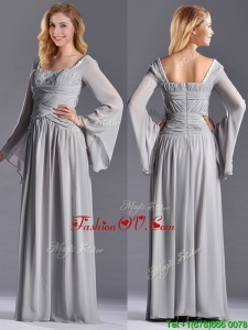 Top Selling Square Beaded and Ruched Mother Dress with Long Sleeves
