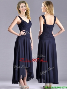 Top Selling Straps Black Chiffon Mother Dress with High Low