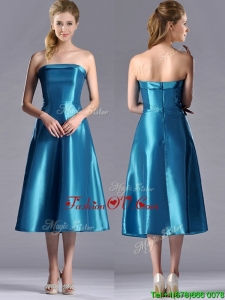 2016 Luxurious A Line Strapless Tea Length Dama Dresses in Teal