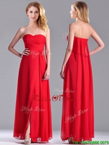 Beautiful Sweetheart Chiffon Ruched Red 2016 Dama Dresses in Ankle Length
