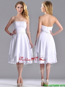 Cheap Strapless Chiffon White 2016 Dama Dresses with Ruched Decorated Bust