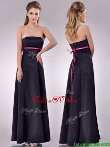 Classical Black Ankle Length 2016 Dama Dresses with Hot Pink Belt