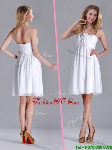 Discount White Strapless Short 2016 Dama Dresses with Hand Made Flowers