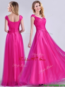 Exclusive Organza Beaded Top Hot Pink2016 Dama Dresses with Cap Sleeves