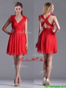 Exclusive V Neck Criss Cross 2016 Dama Dresses with Ruching and Bowknot