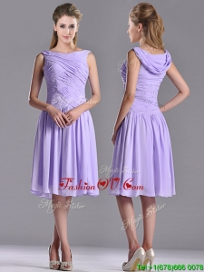 Lovely Empire Chiffon Lavender 2016 Dama Dresses with Beading and Ruching