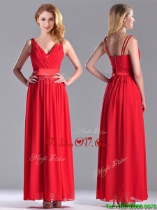 The Super Hot Empire V Neck Red 2016 Dama Dresses in Ankle Length