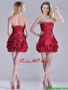 Classical Taffeta Wine Red Short Unique Prom Dresses with Beading and Bubbles