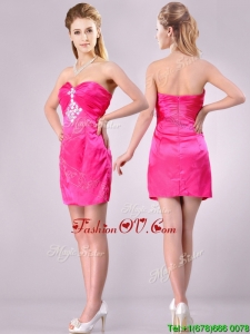 Discount Applique with Beading and Rhinestoned 2016 Dama Dresses in Hot Pink