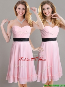 Discount Empire Pleated and Black Belted2016 Dama Dresses in Baby Pink