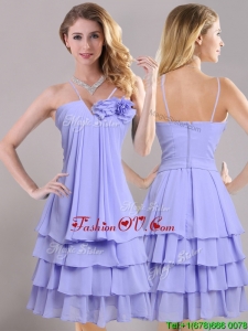 Hot Sale Ruffled Layers and Handcrafted Flower 2016 Dama Dresses in Lavender