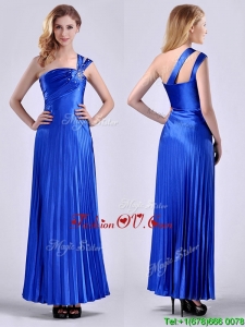 Discount Royal Blue Ankle Length Unique Prom Dresses with Beading and Pleats